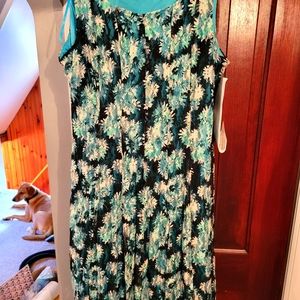 Size lg turquoise black and white sleeveless dress